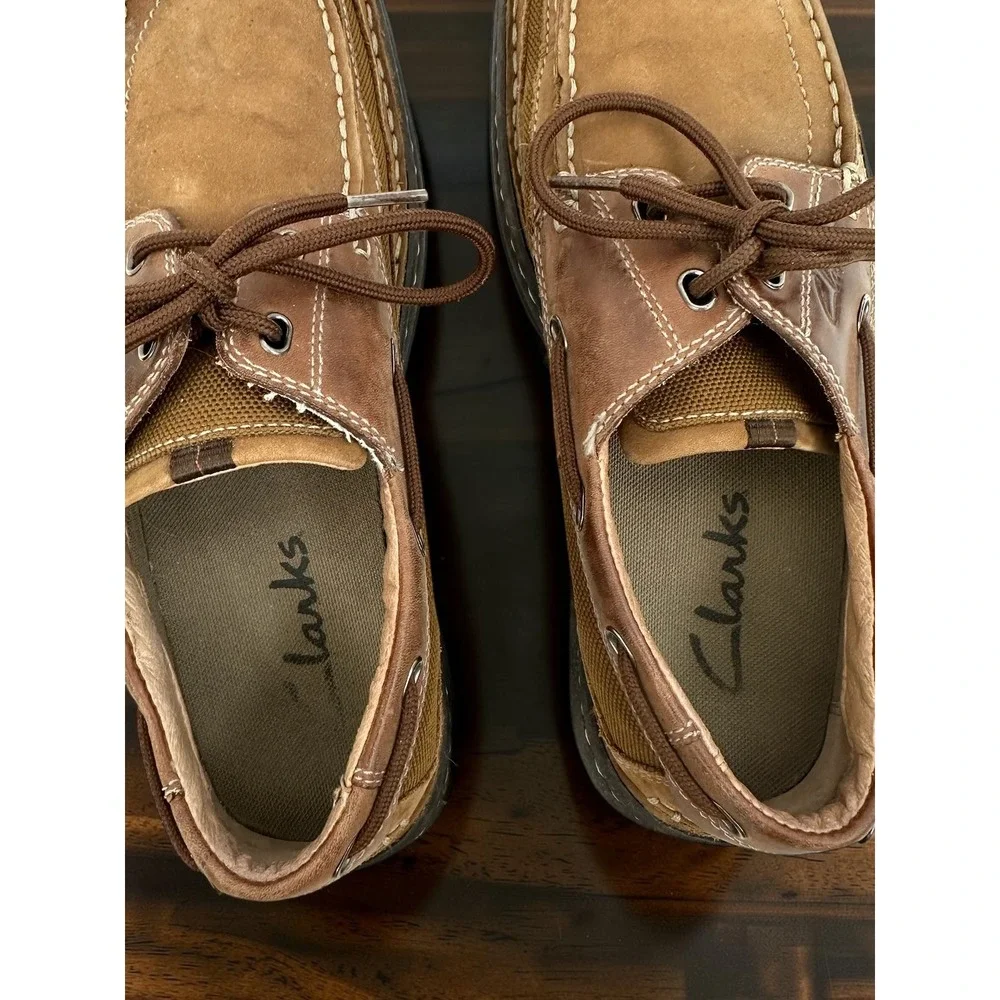Clarks Mens Waterloo Brown Leather Boat Shoes Moc Toe Loafers 78383 Size 8.5 M